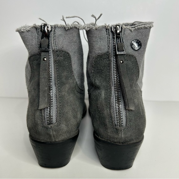 Zadig & Voltaire Teddy Ankle Booties Genuine Suede Canvas Raw Hem Zip Back Grey - Picture 7 of 16
